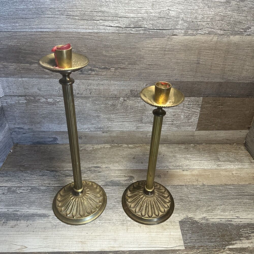Brass Candle Stick Holders, Made In India. Lot of 2  - 13.5” & 11.5”